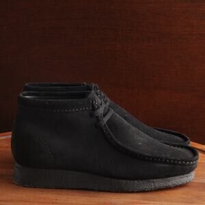 Clarks Boots Mens SZ 7.5 M Black Wallabee Suede Ankle Western Casual Minimalist